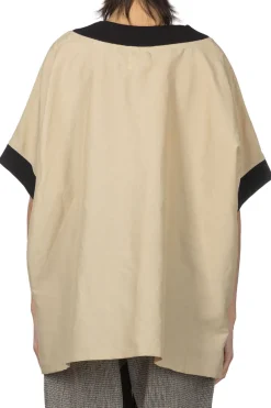 Hot Manon Linen Nylon Over Vest Blouse - Beige