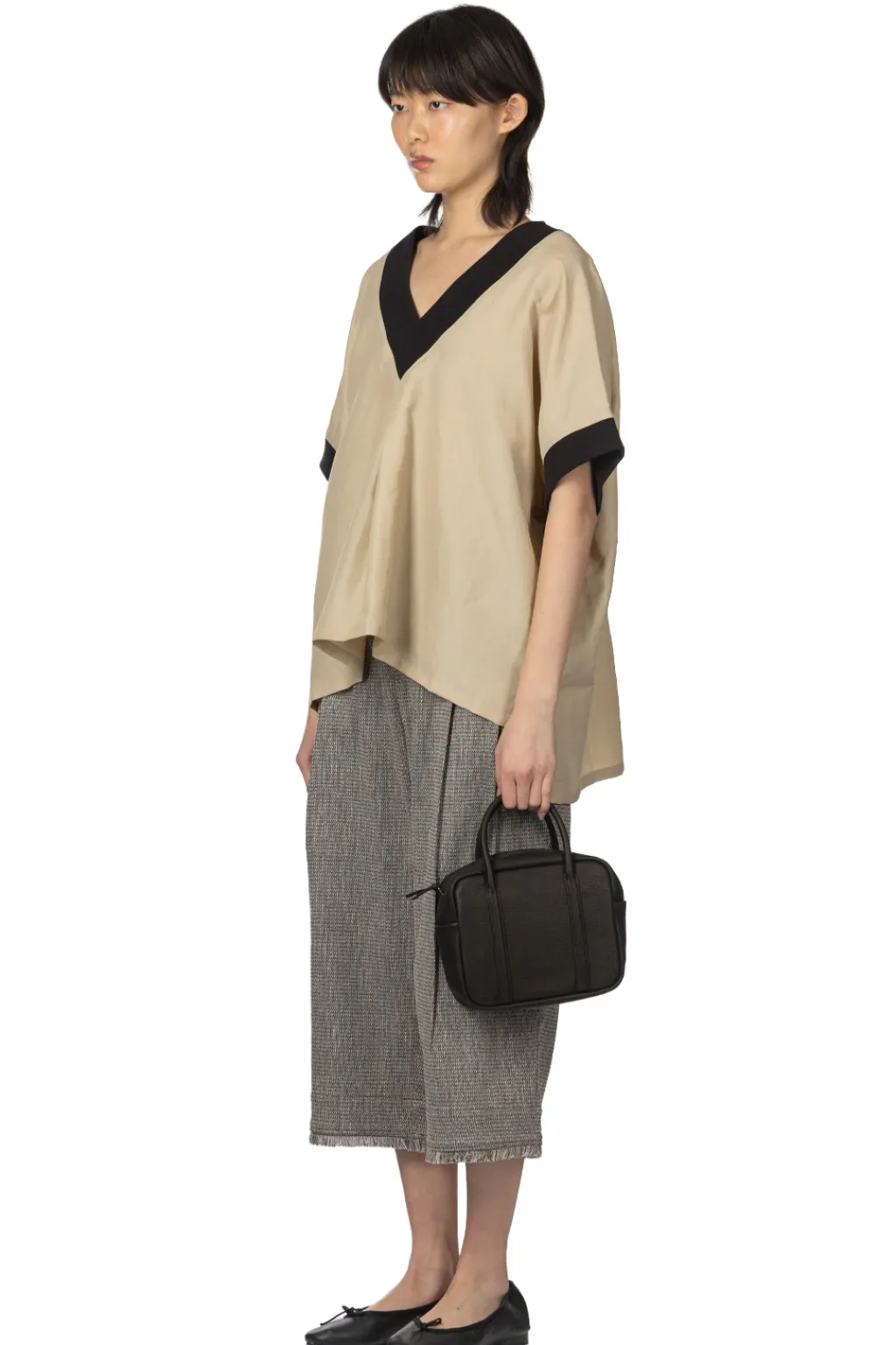 Hot Manon Linen Nylon Over Vest Blouse - Beige
