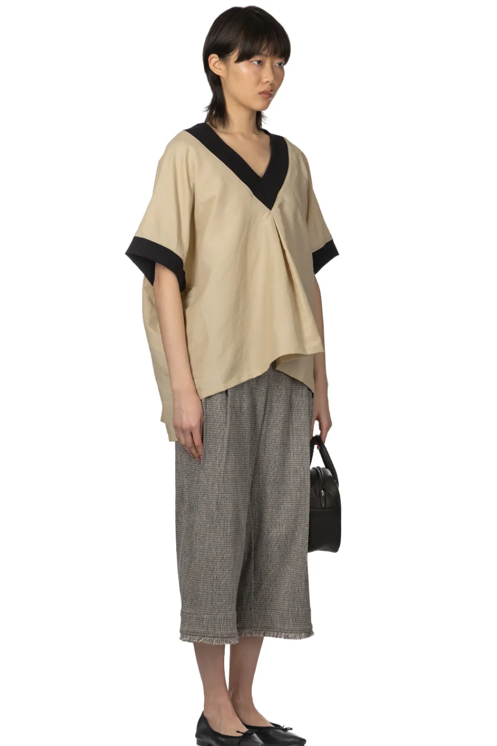 Hot Manon Linen Nylon Over Vest Blouse - Beige