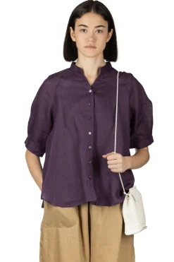 Hot Nachukara Linen Skipper Blouse - Purple