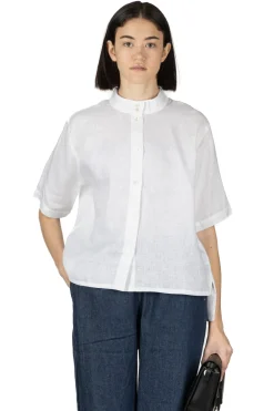 Discount Nachukara Linen Stand Collar Shirt - White