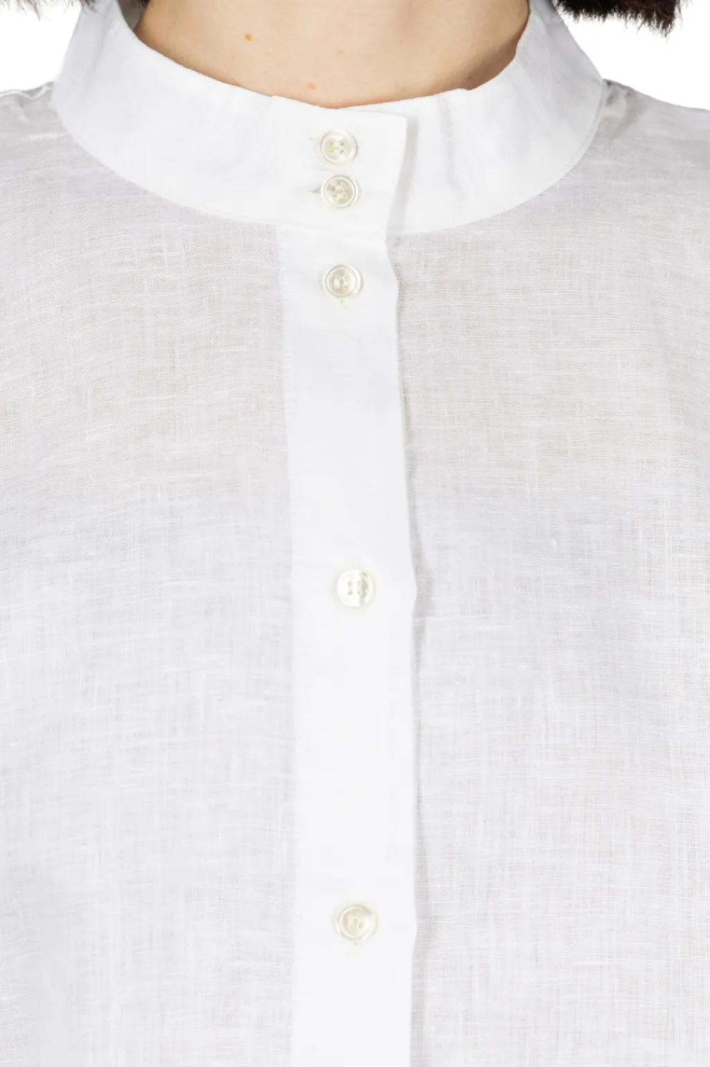 Discount Nachukara Linen Stand Collar Shirt - White