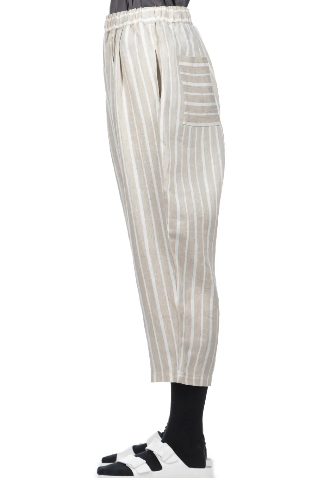 Sale Nachukara Linen Stripe 2 Tuck Pants - Beige