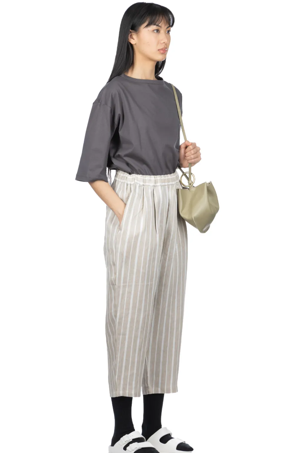 Sale Nachukara Linen Stripe 2 Tuck Pants - Beige
