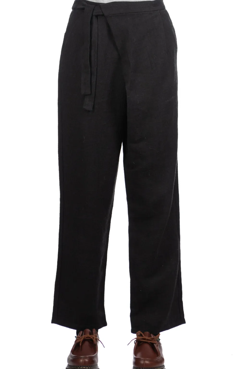 New Evam Eva Linen Wool Wrap Pants - Black