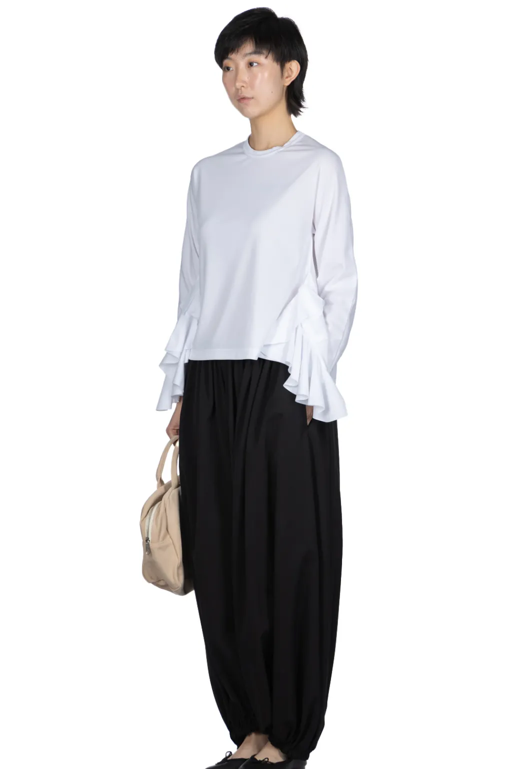 New Comme Des Garcons Comme Des Garcons Long Sleeve T-Shirt With Side Ruffles - White