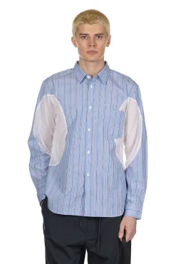 Best Comme Des Garcons Homme Deux LS Stripe Shirt With Arm Detail - Sax x White x Blue