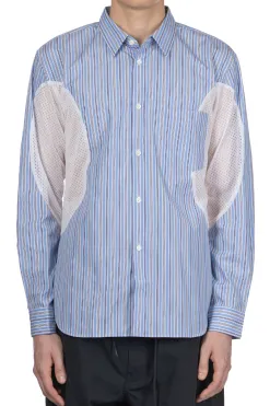 Best Comme Des Garcons Homme Deux LS Stripe Shirt With Arm Detail - Sax x White x Blue
