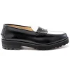 Clearance Kenford Fine Shoes Men's Tank Sole Loafers - Black White