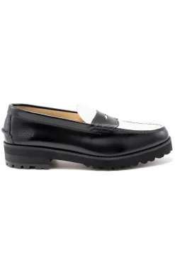 Clearance Kenford Fine Shoes Men's Tank Sole Loafers - Black White