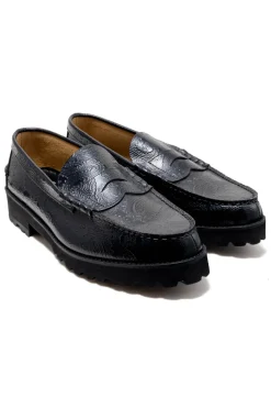 Hot Kenford Fine Shoes Men's Tank Sole Loafers - Black Paisley