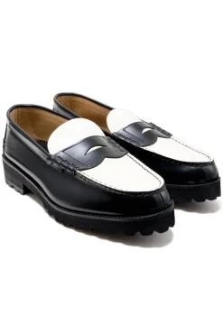 Clearance Kenford Fine Shoes Men's Tank Sole Loafers - Black White