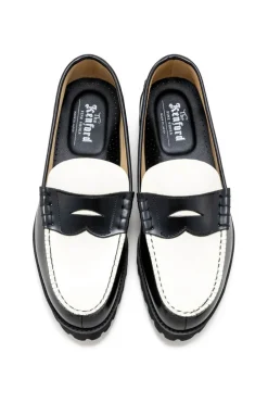 Clearance Kenford Fine Shoes Men's Tank Sole Loafers - Black White