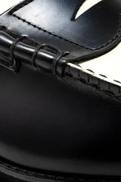 Clearance Kenford Fine Shoes Men's Tank Sole Loafers - Black White