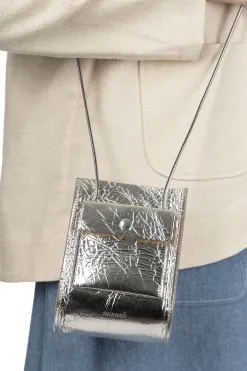 Hot MARROW LEATHER Metallic String Pouch - Silver