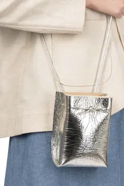 Hot MARROW LEATHER Metallic String Pouch - Silver