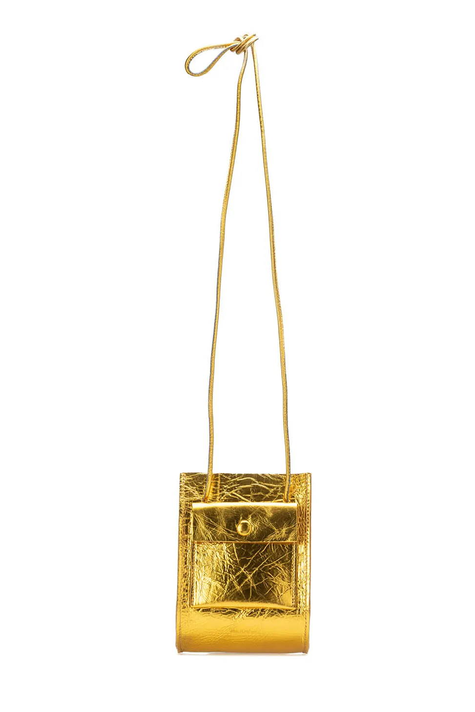 Fashion MARROW LEATHER Metallic String Pouch - Yellow Gold