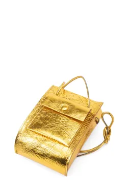 Fashion MARROW LEATHER Metallic String Pouch - Yellow Gold