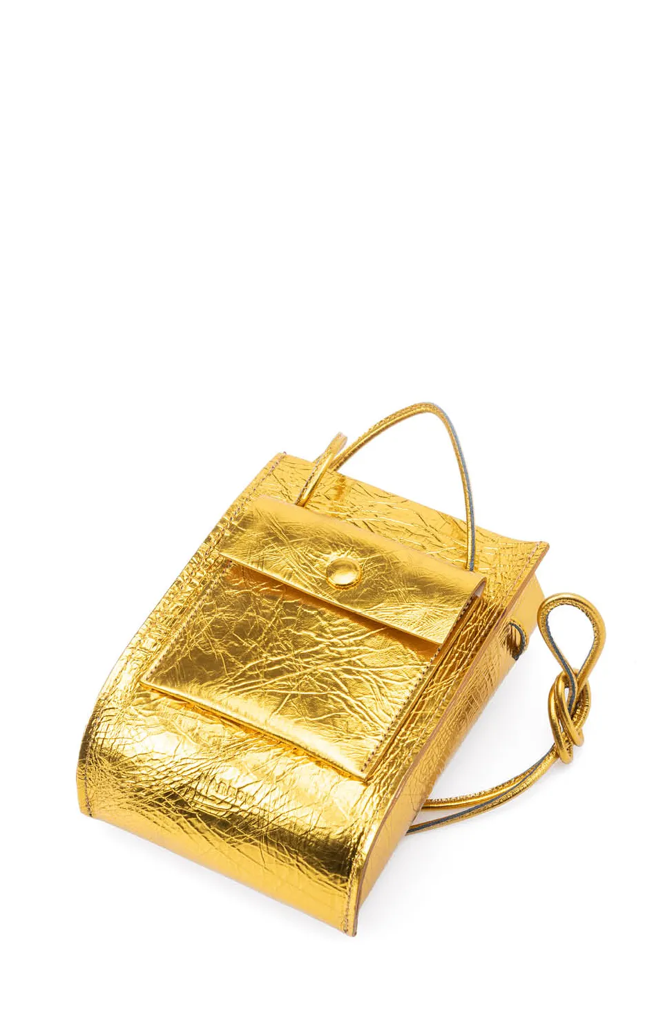 Fashion MARROW LEATHER Metallic String Pouch - Yellow Gold