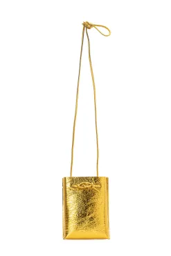 Fashion MARROW LEATHER Metallic String Pouch - Yellow Gold