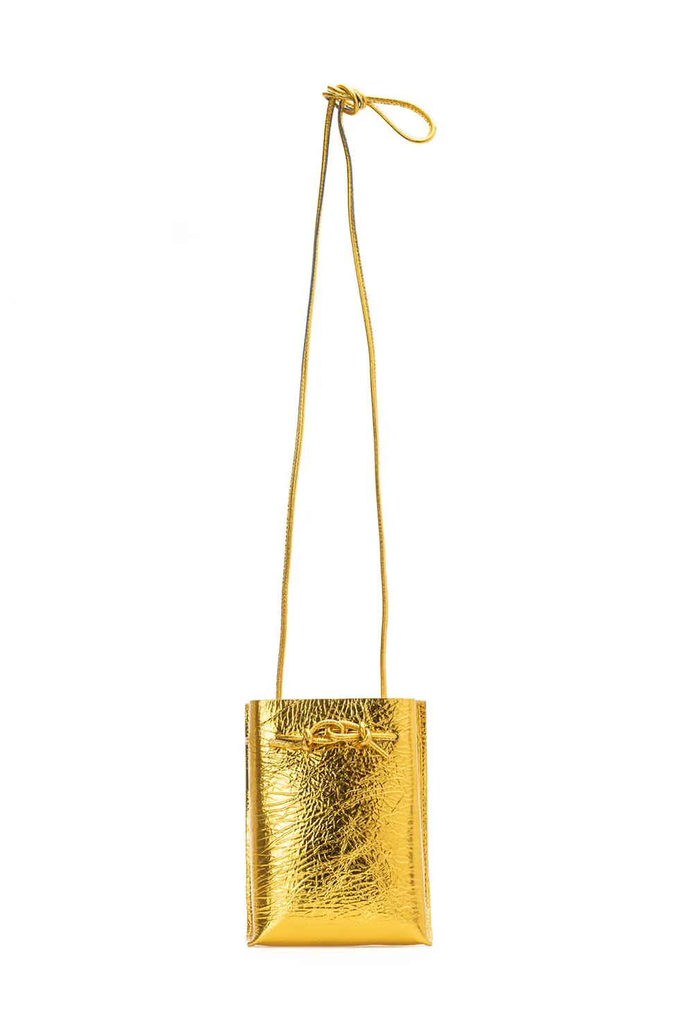 Fashion MARROW LEATHER Metallic String Pouch - Yellow Gold