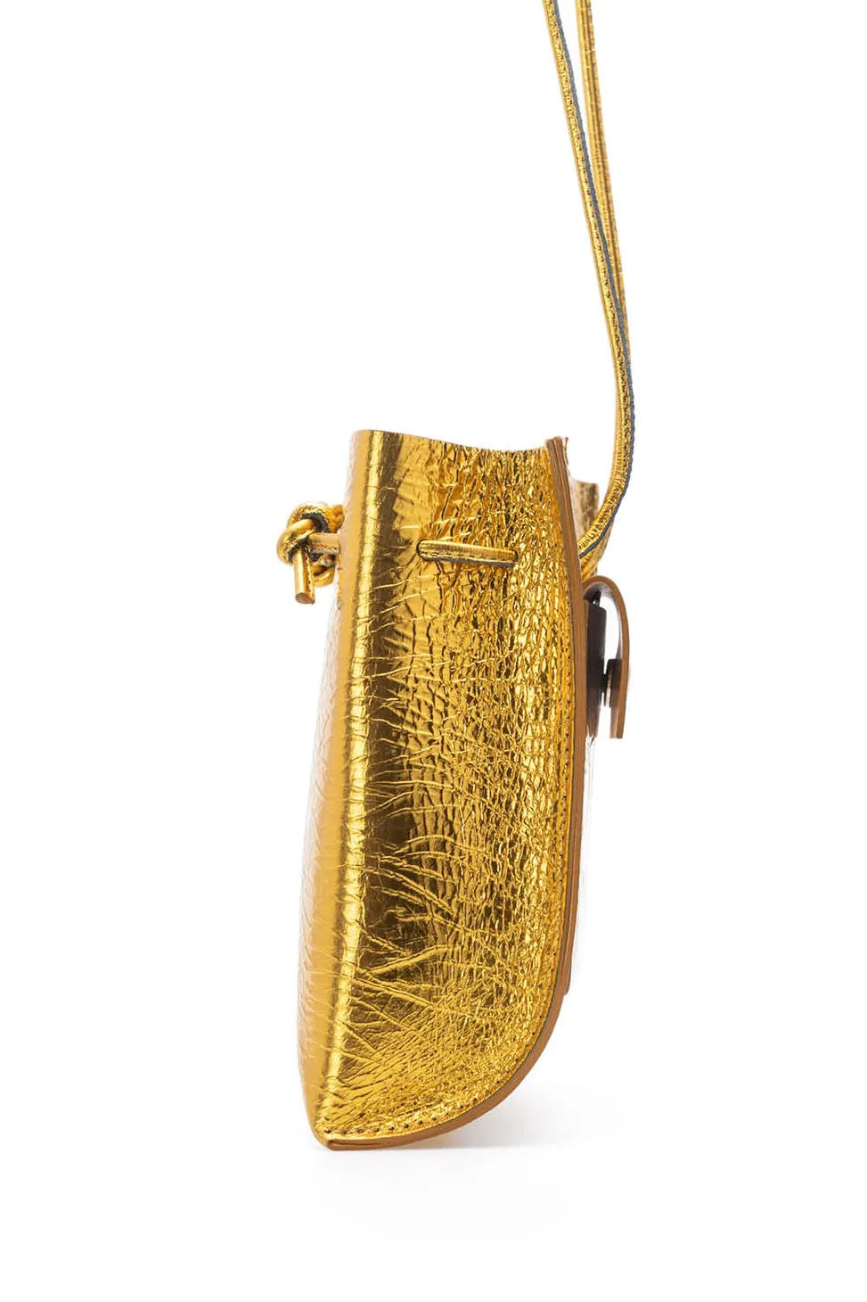Fashion MARROW LEATHER Metallic String Pouch - Yellow Gold