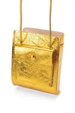 Fashion MARROW LEATHER Metallic String Pouch - Yellow Gold