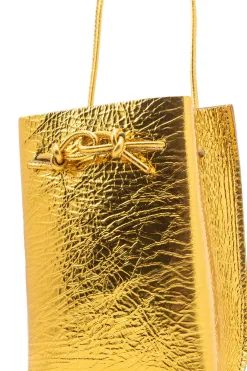 Fashion MARROW LEATHER Metallic String Pouch - Yellow Gold