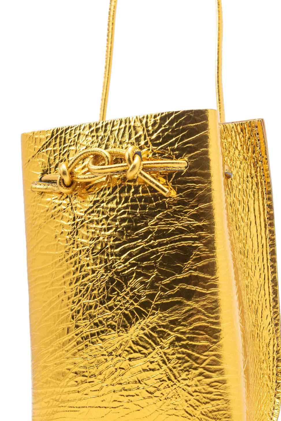Fashion MARROW LEATHER Metallic String Pouch - Yellow Gold