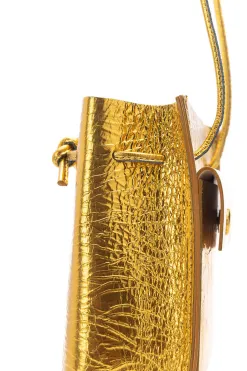 Fashion MARROW LEATHER Metallic String Pouch - Yellow Gold
