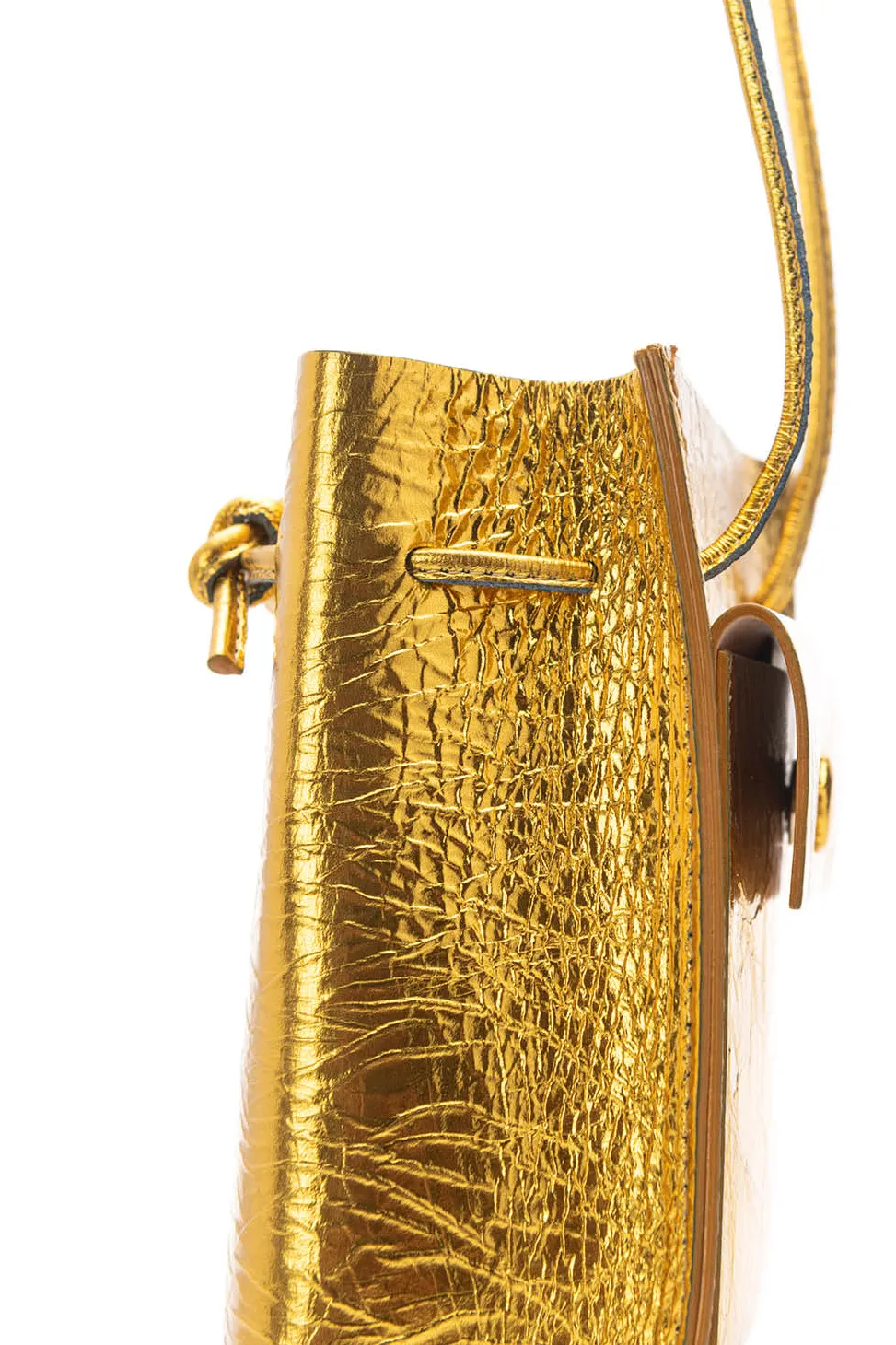 Fashion MARROW LEATHER Metallic String Pouch - Yellow Gold
