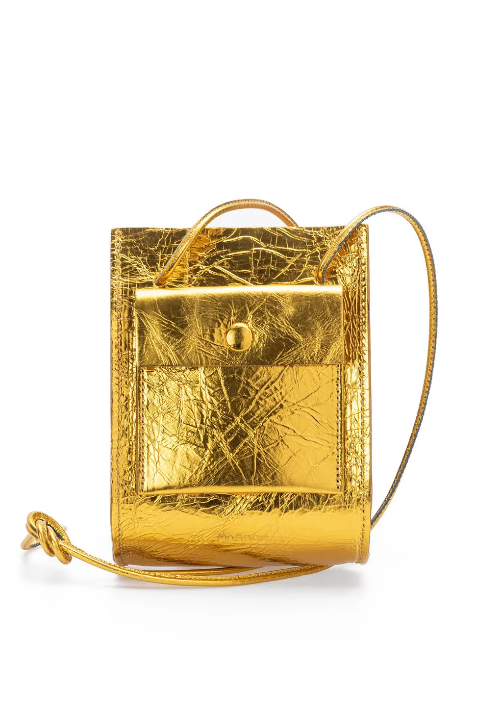 Fashion MARROW LEATHER Metallic String Pouch - Yellow Gold