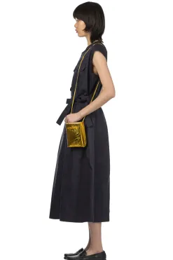 Fashion MARROW LEATHER Metallic String Pouch - Yellow Gold