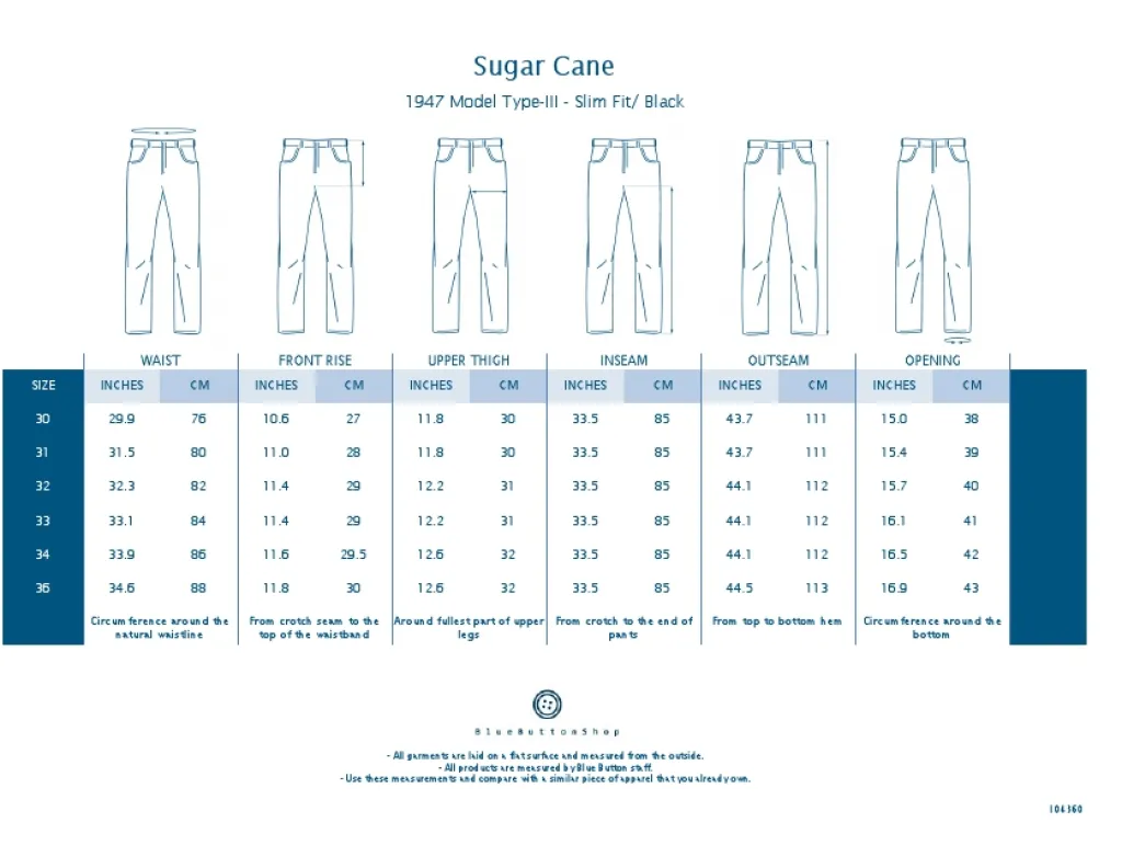 Clearance Sugar Cane 1947 Model Type-III - Slim Fit/ Black