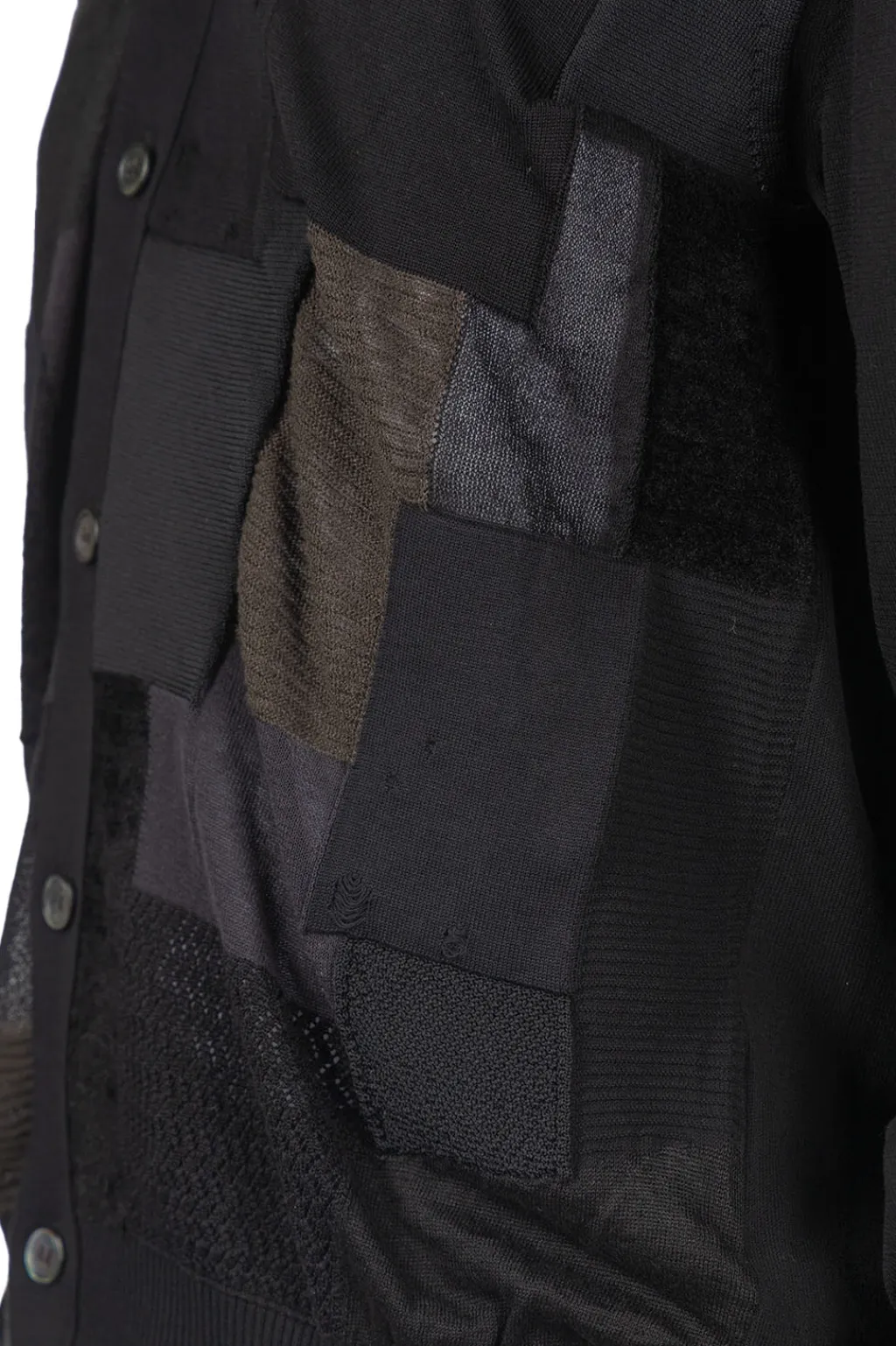 New Junya Watanabe MAN Multi Fabrics Mix Intarsia Pattern Cardigan - Black