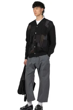 New Junya Watanabe MAN Multi Fabrics Mix Intarsia Pattern Cardigan - Black