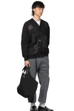 New Junya Watanabe MAN Multi Fabrics Mix Intarsia Pattern Cardigan - Black