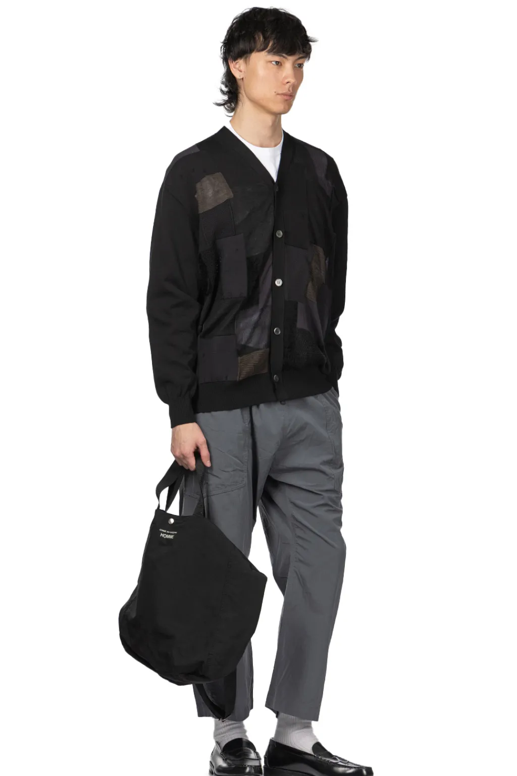 New Junya Watanabe MAN Multi Fabrics Mix Intarsia Pattern Cardigan - Black