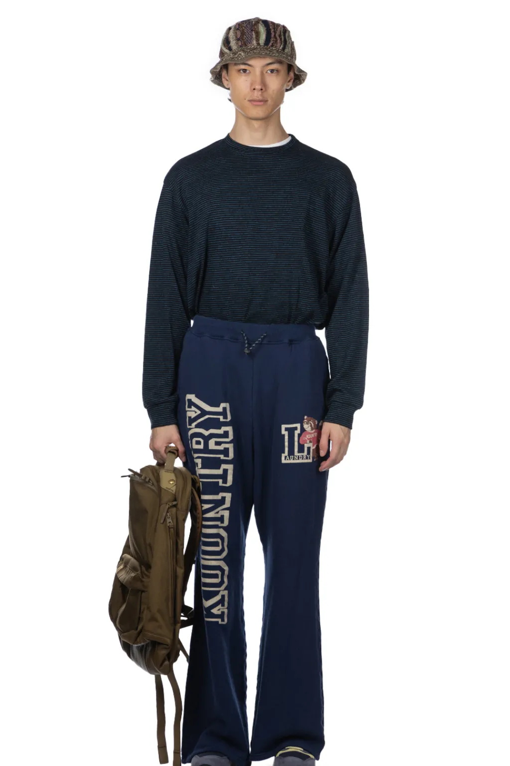 Clearance Kapital 30/-Napped Lining Flare SWT Pants (KOUNTRY) - Navy