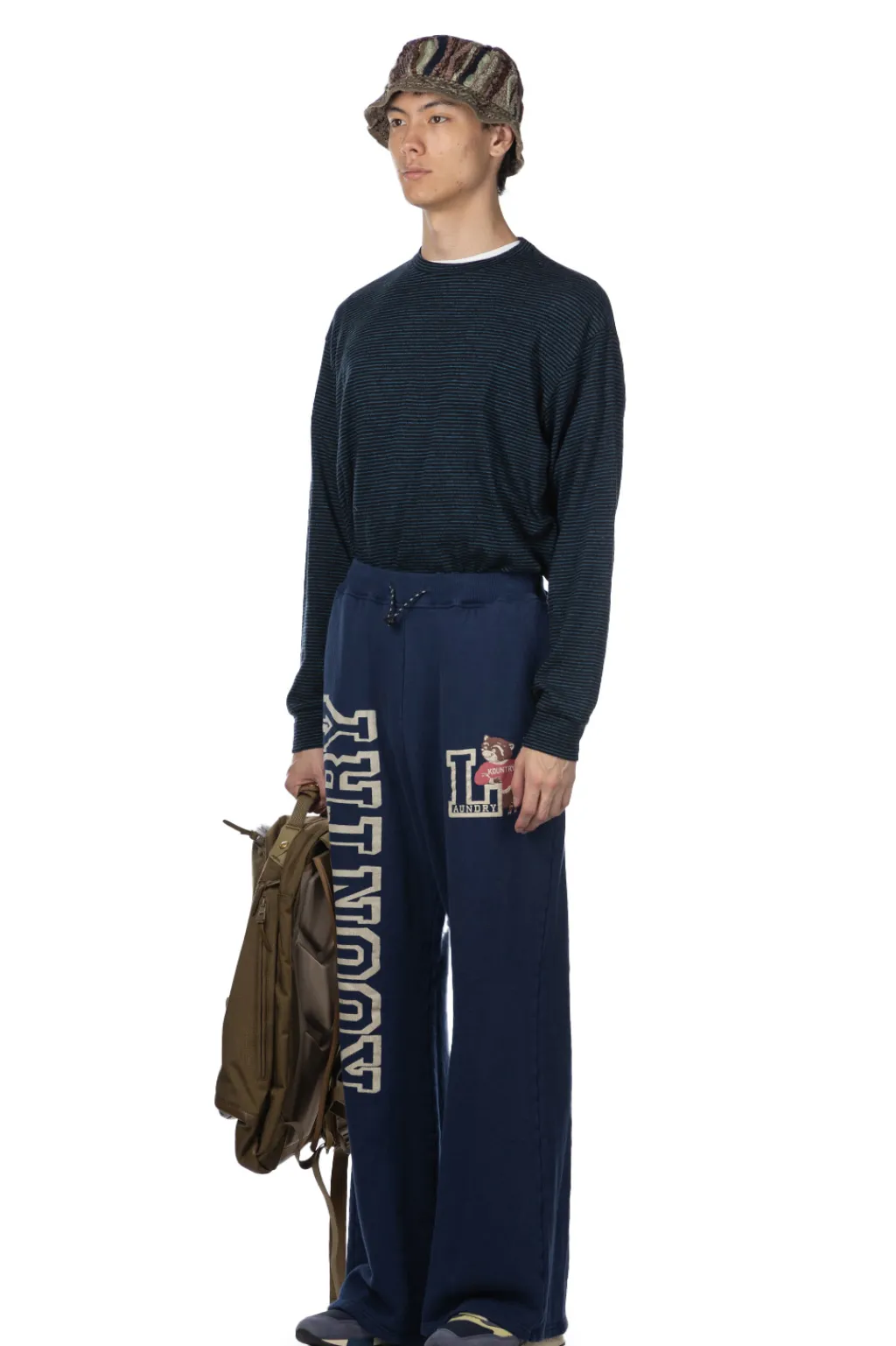 Clearance Kapital 30/-Napped Lining Flare SWT Pants (KOUNTRY) - Navy