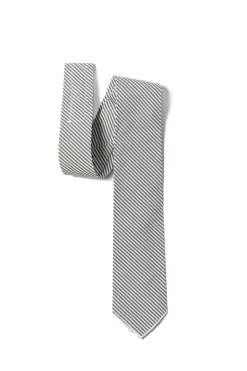 Online Engineered Garments Neck Tie - Navy Cotton Seersucker Stripe