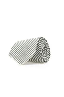 Online Engineered Garments Neck Tie - Navy Cotton Seersucker Stripe