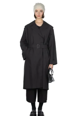 Fashion YLEVE Nylon Cotton Linen Taffeta Coat - Black