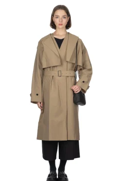 Hot YLEVE Nylon Cotton Linen Taffeta Coat - Khaki