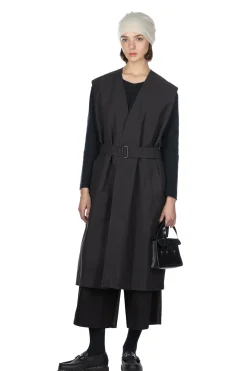 Fashion YLEVE Nylon Cotton Linen Taffeta Coat - Black