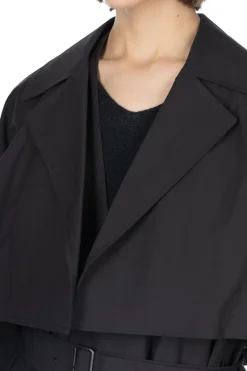 Fashion YLEVE Nylon Cotton Linen Taffeta Coat - Black