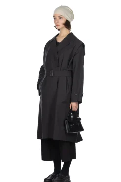 Fashion YLEVE Nylon Cotton Linen Taffeta Coat - Black