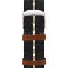 Best KUOE Watch Nylon Strap - Black x Beige - Silver Buckle - 20mm
