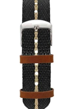 Fashion KUOE Watch Nylon Strap - Black x Beige - Silver Buckle - 18mm
