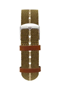 New KUOE Watch Nylon Strap - Khaki x Beige - Silver Buckle - 20mm